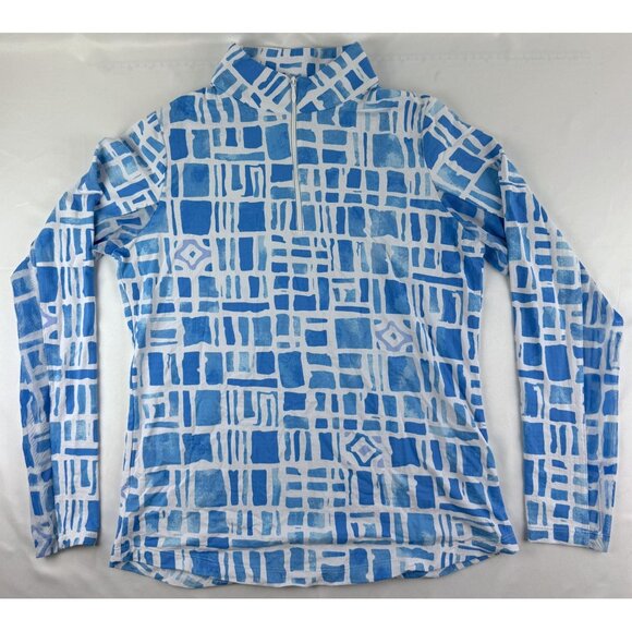 Ibkul Sun Protection UPF 50 Geometric Print Mesh L/S 1/4 Zip Activewear Top S si - Picture 2 of 7